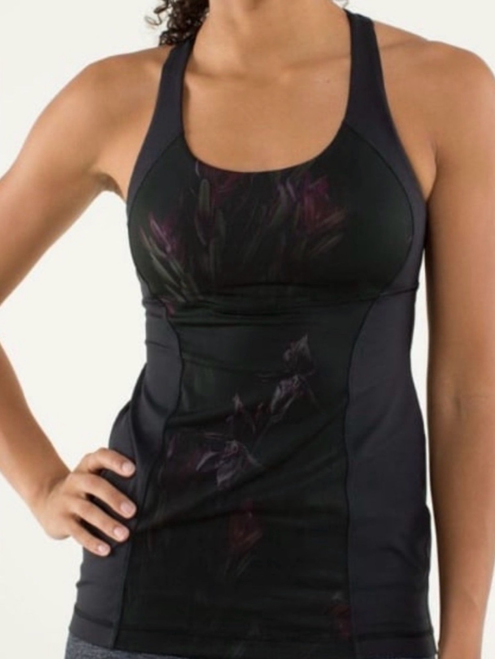Lululemon Midnight Iris Multi Black Energy Tank Top Built In Bra NWT Size 4